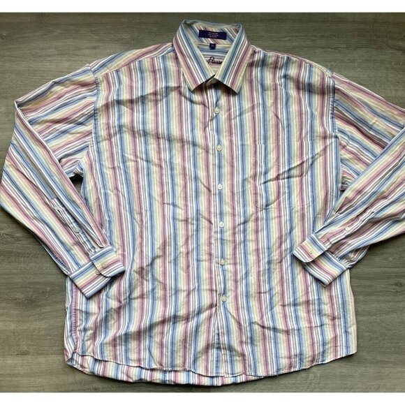 Alan Flusser Mens Long Sleeve‎ Dress Shirt Multicolor Stripe Cotton XL - Picture 2 of 5